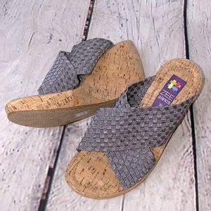 Zee Alexis Shiny Sliver Criss Cross Cork Wedges Size 36 Size 5